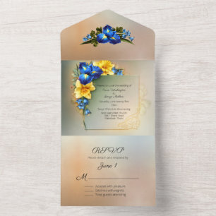 Invitation Tout En Un Mariage des Irises Bleues et Jaunes