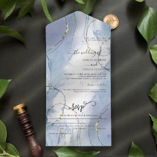 Invitation Tout En Un Mariage d'été Blue Gold