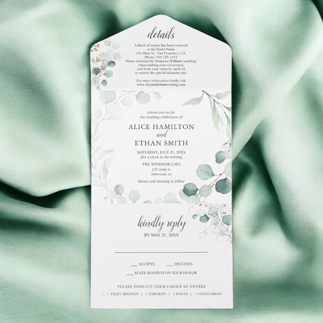 Invitation Tout En Un Mariage d'été Eucalyptus de verdure rustique (Créateur téléchargé)