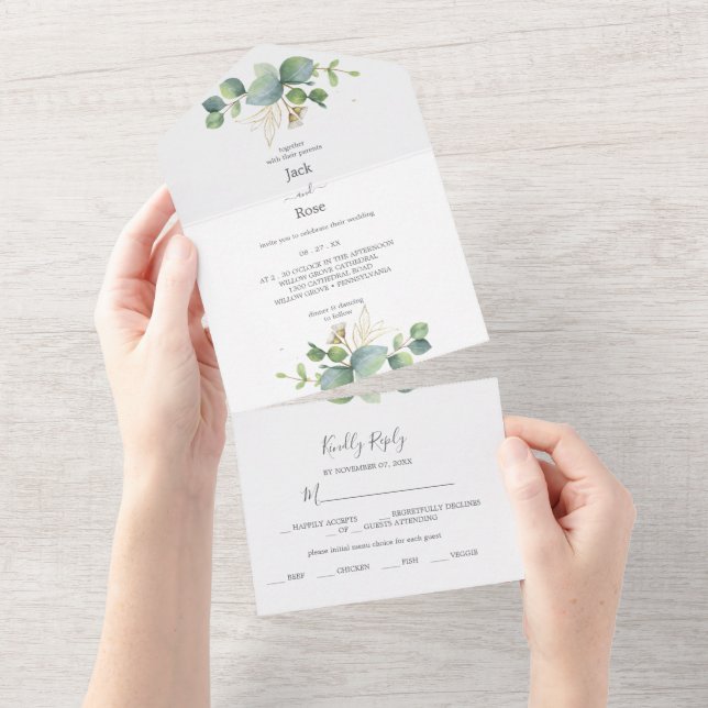 Invitation Tout En Un Mariage d'été Eucalyptus de verdure rustique. (Déchirure)
