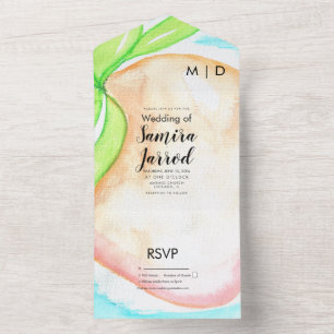 Invitation Tout En Un Mariage d'été peint à la main de Mango tropical  