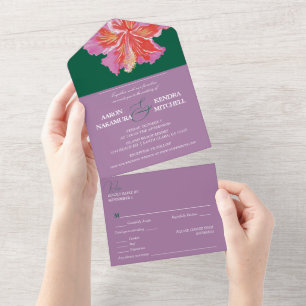 Invitation Tout En Un Mariage d'été vibrant avec un hibiscus tropical