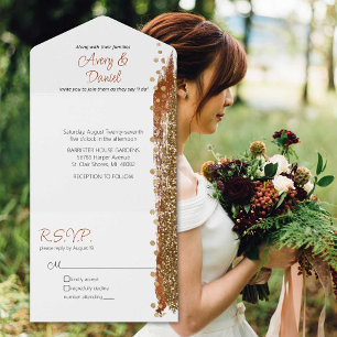 Invitation Tout En Un Mariage d'étincelle dorée en terre cuite moderne
