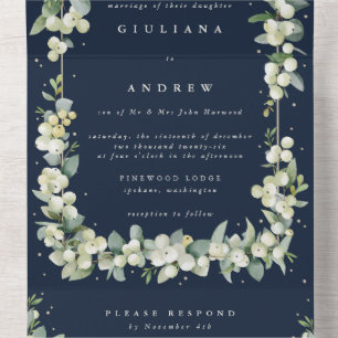 Invitation Tout En Un Mariage d'hiver de Snowberry+Eucalyptus