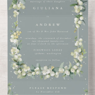 Invitation Tout En Un Mariage d'hiver Formal Seafoam Snowberry+Eucalyptu