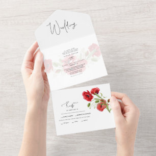 Invitation Tout En Un Mariage d'hiver simple rouge floral