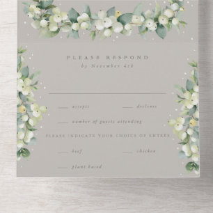 Invitation Tout En Un Mariage d'hiver Taupe/Greige Snowberry+Eucalyptus