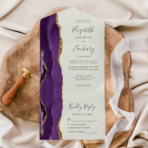 Invitation Tout En Un Mariage d'ivoire d'agate d'or violet