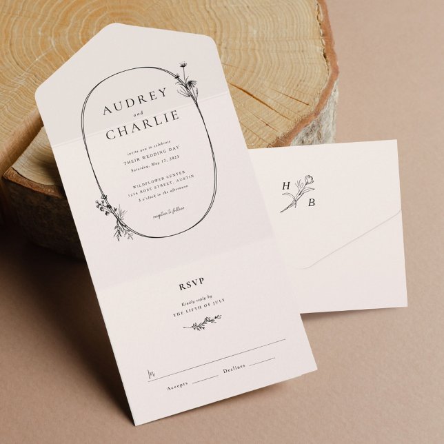 Invitation Tout En Un Mariage d'ivoire Wreath fleur sauvage tout en un (Créateur téléchargé)