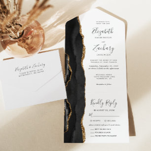 Invitation Tout En Un Mariage d'options de repas d'agate d'or noir