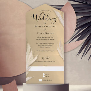 Invitation Tout En Un Mariage d'or de laiton Pampas
