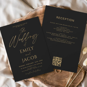 Invitation Tout en un Mariage d'or noir QR Code Script