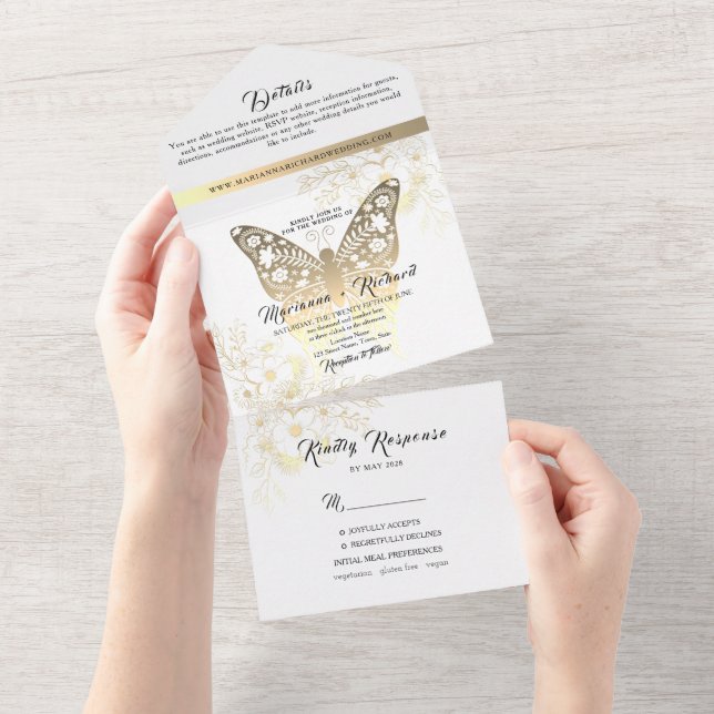 Invitation Tout En Un Mariage d'or romantique Boho (Déchirure)