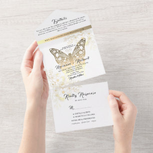 Invitation Tout En Un Mariage d'or romantique Boho