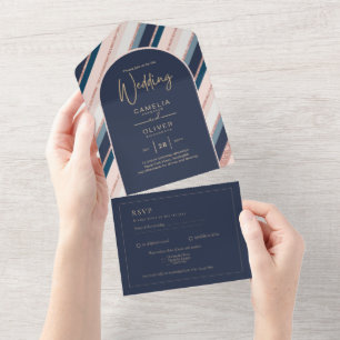 Invitation Tout En Un Mariage d'or rose rose rose pâle de la marine luna