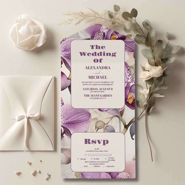 Invitation Tout En Un Mariage d'orchidée pourpre (Créateur téléchargé)