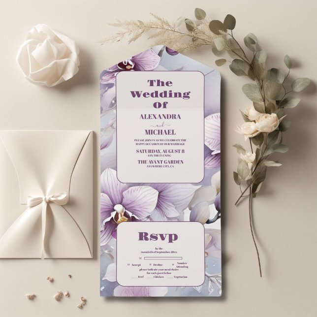 Invitation Tout En Un Mariage d'orchidée pourpre (Créateur téléchargé)