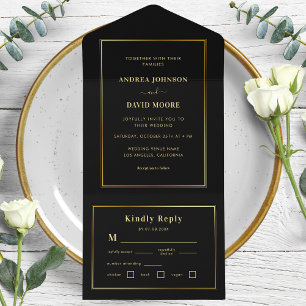 Invitation Tout En Un Mariage double trame minimaliste noir et or