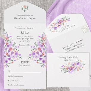Invitation Tout En Un Mariage du bouquet Lilac & Peach Rose