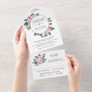 Invitation Tout En Un Mariage du cercle d'or fleuri Rose poussiéreux