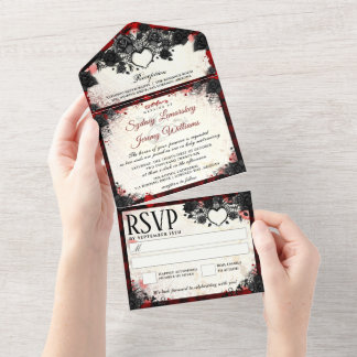 Invitation Tout En Un Mariage du coeur de l'Halloween gothique foncé