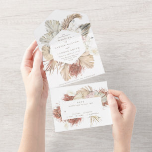 Invitation Tout En Un Mariage du désert tropical de la Pampas Grass Boho
