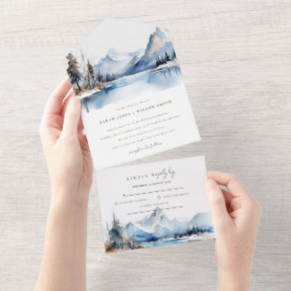 Invitation Tout En Un Mariage du paysage de neige hivernale du lac Mount