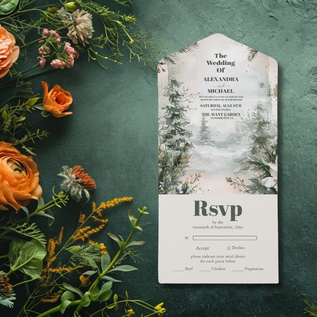 Invitation Tout En Un Mariage du paysage hivernal de la rivière Mountain (Créateur téléchargé)