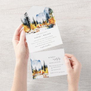 Invitation Tout En Un Mariage du paysage hivernal de la rivière Mountain