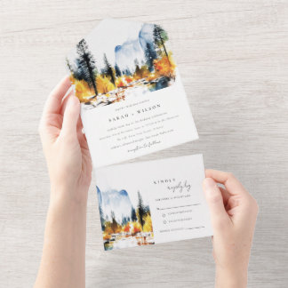 Invitation Tout En Un Mariage du paysage hivernal de la rivière Mountain