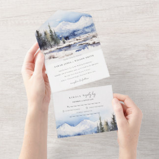 Invitation Tout En Un Mariage du paysage skiable de la montagne de neige