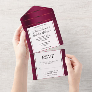 Invitation Tout En Un Mariage du ruban rouge de Bourgogne