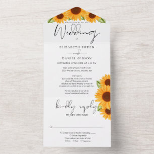 Invitation Tout En Un Mariage Écriture Élégante Fleurs de Tournesol