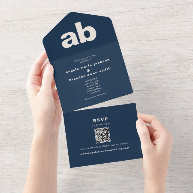 Invitation Tout En Un Mariage éditorial Navy Ivory (Déchirure)