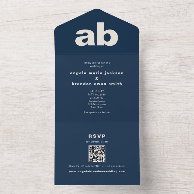 Invitation Tout En Un Mariage éditorial Navy Ivory (À l'intérieur)
