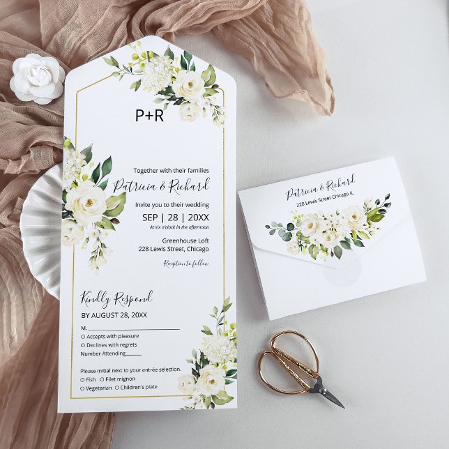 Invitation Tout En Un Mariage élégant à la crème blanche délicate (Créateur téléchargé)