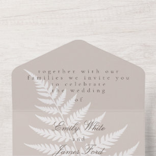 Invitation Tout En Un Mariage élégant au thème Moka Taupe et Fougère Bla