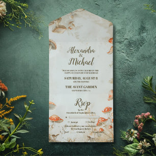 Invitation Tout En Un Mariage Élégant aux Champignons et Fougères de la 