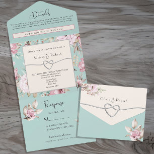 Invitation Tout En Un Mariage Élégant aux Fleurs de Pâtes en Rose et Ble