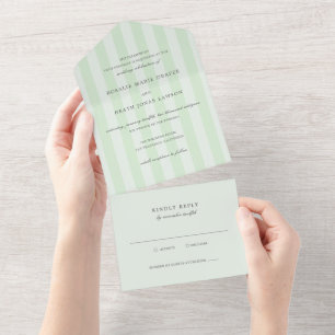 Invitation Tout En Un Mariage élégant aux rayures vertes modernes