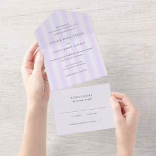 Invitation Tout En Un Mariage élégant aux rayures violettes modernes