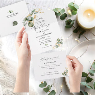 Invitation Tout En Un Mariage Élégant avec Verdure Dorée