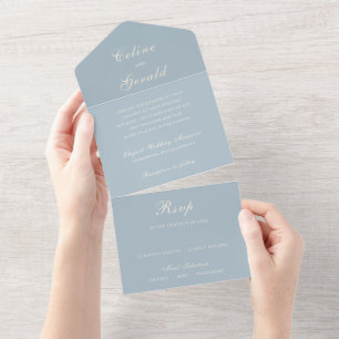 Invitation Tout En Un Mariage Élégant Bleu Classique Uni
