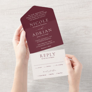 Invitation Tout En Un Mariage Élégant Bourguignon Classique