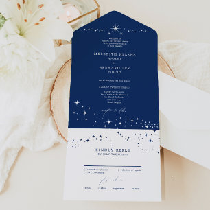 Invitation Tout En Un Mariage Élégant Céleste Formel Bleu Nuit