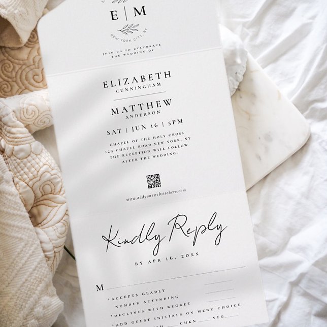 Invitation Tout En Un Mariage Élégant Chic Moderne Simple QR Repas Optio (Créateur téléchargé)