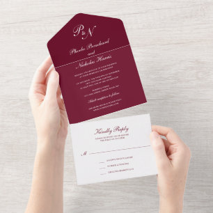 Invitation Tout En Un Mariage Élégant Classique Bourgogne