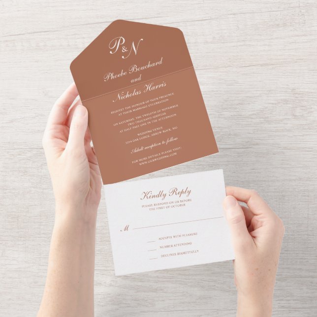 Invitation Tout En Un Mariage Élégant Classique en Terracotta (Déchirure)
