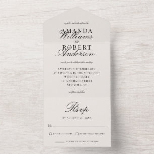 Invitation Tout En Un Mariage Élégant Classique Noir et Ivoire à l'Ancie