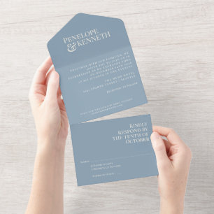 Invitation Tout En Un Mariage Élégant Classique Typographie Bleu Poussié